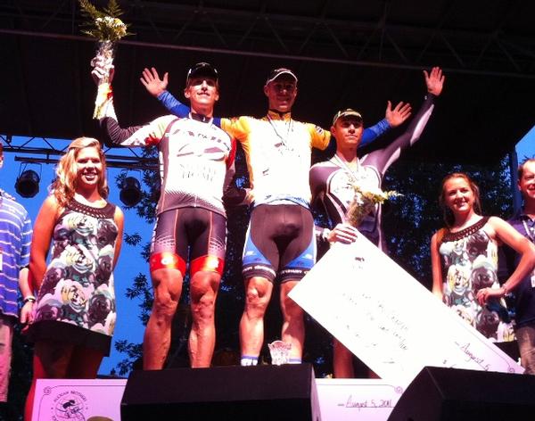 Tom Zirbel (James Sutter Home), Karl Menzies (United Healthcare) and Subway Pro Cyclings Westley Gough on the podium 